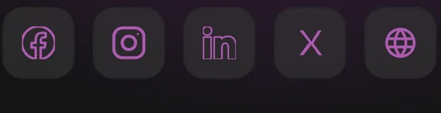 The business page in the customer app showing Facebook, Instagram, LinkedIn, X and website links.