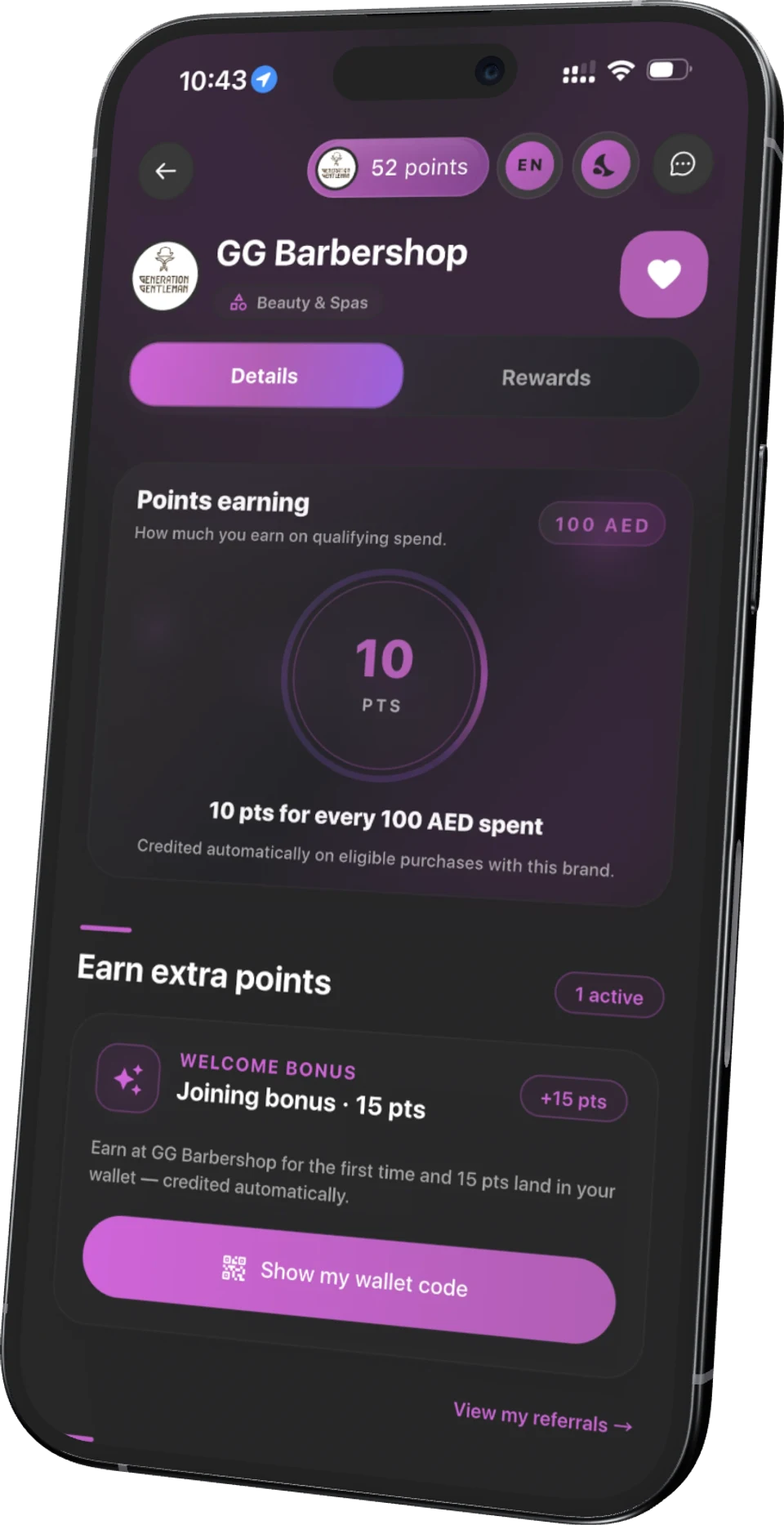 A real LoyalsClub business, live in a customer's app.