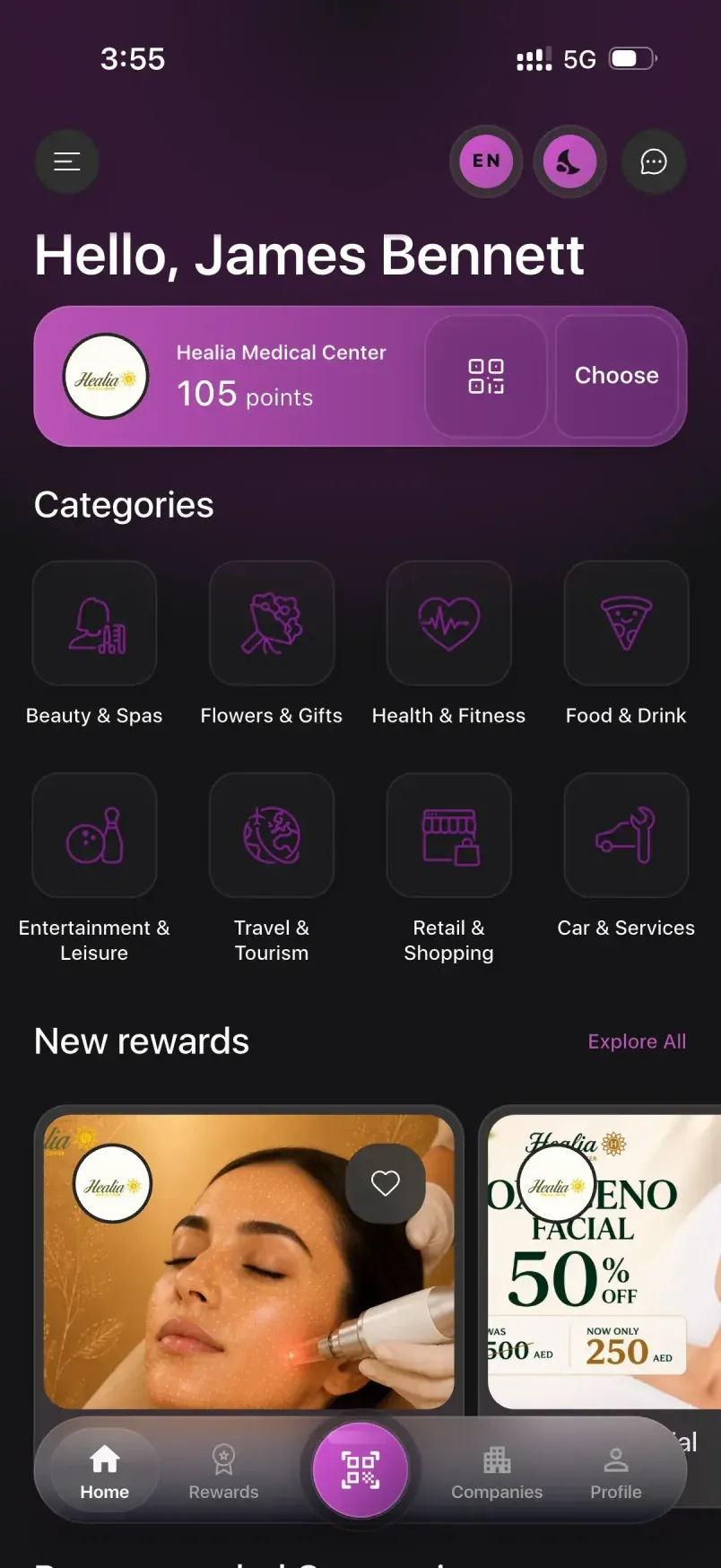 LoyalsClub customer app showing a business reward catalog
