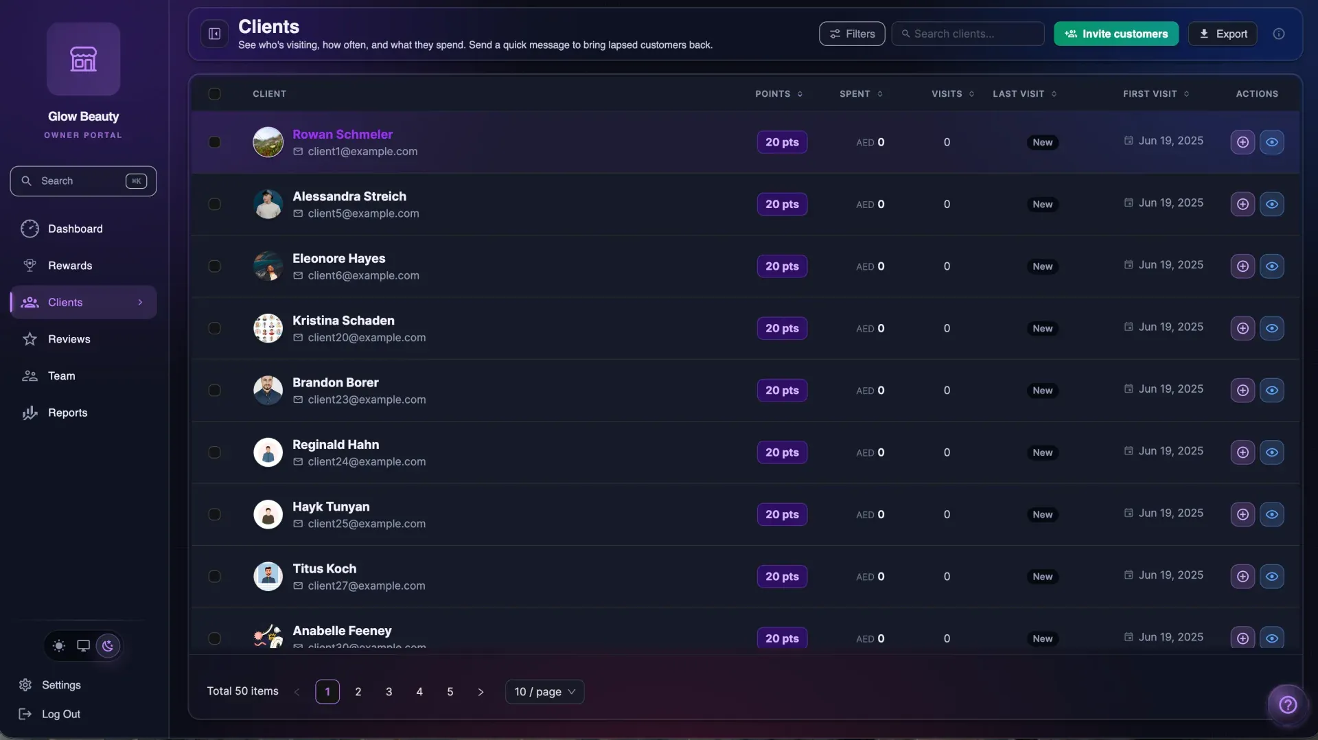 LoyalsClub customer list showing recorded last-visit dates