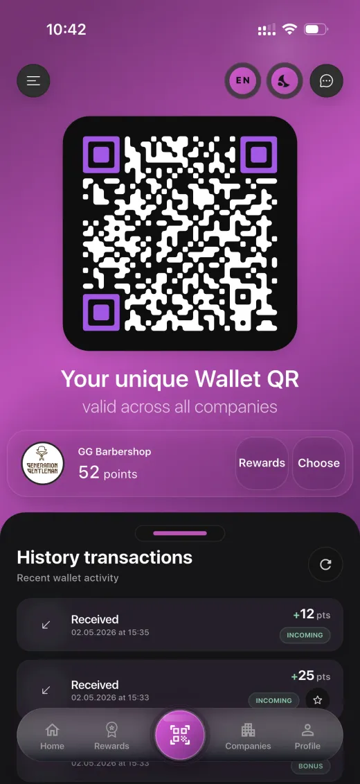 What your customers see - points, rewards, and their QR